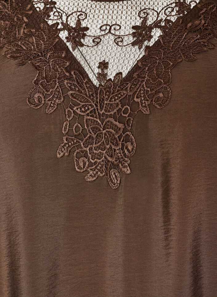 Viscose tuniek met kanten detail, Bruin, Packshot image number 2