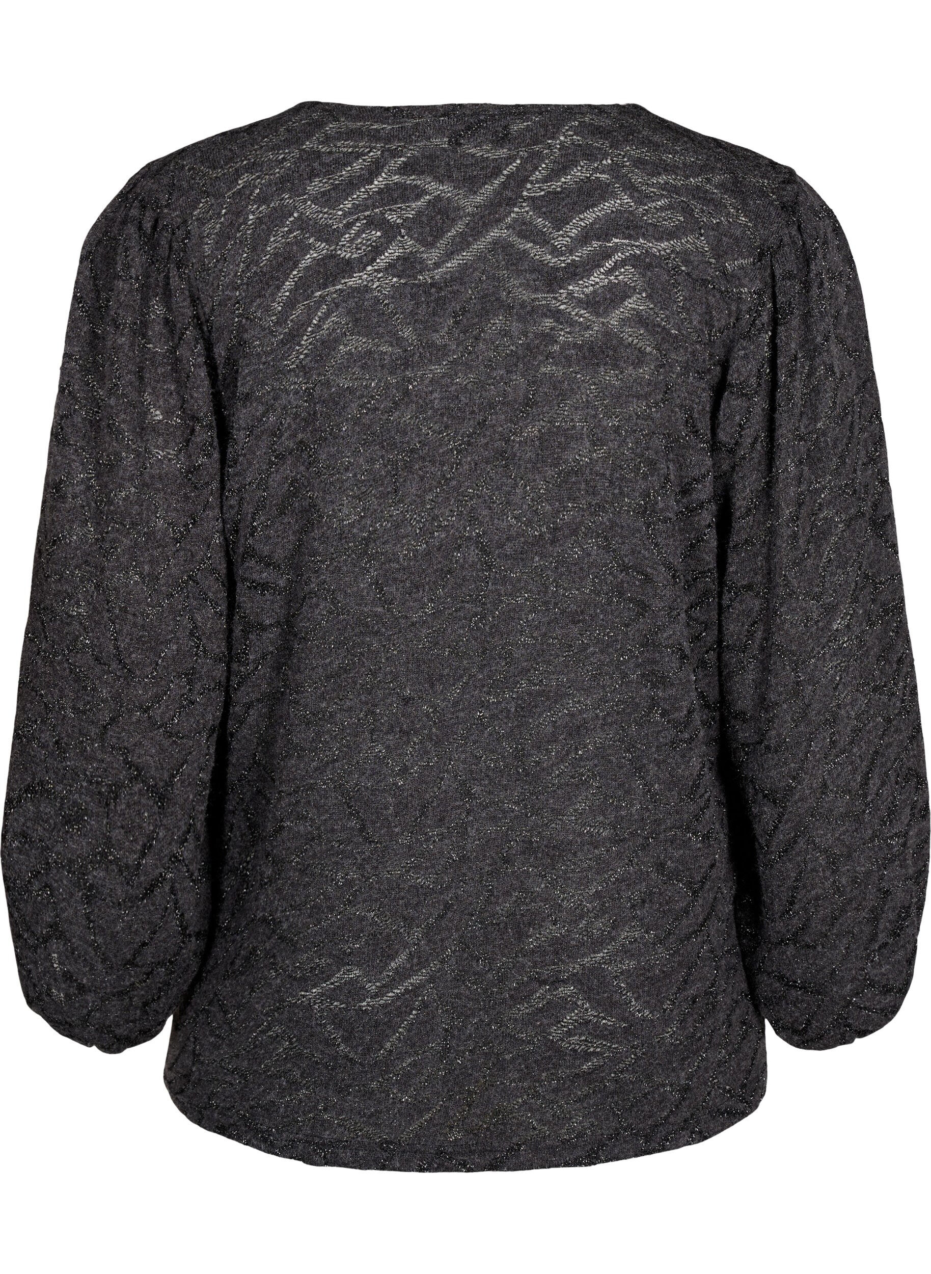 ZizziBlouse met lange mouwen met glitter en patroon, Grijs, Packshot image number 1