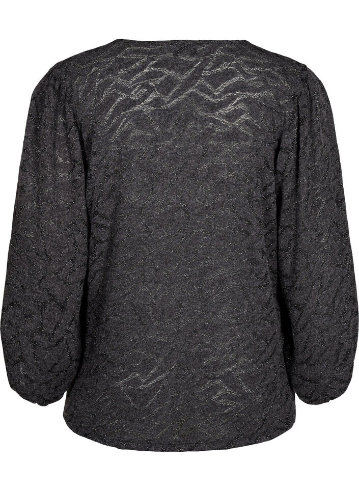 Blouse met lange mouwen met glitter en patroon, Grijs, Packshot image number 1