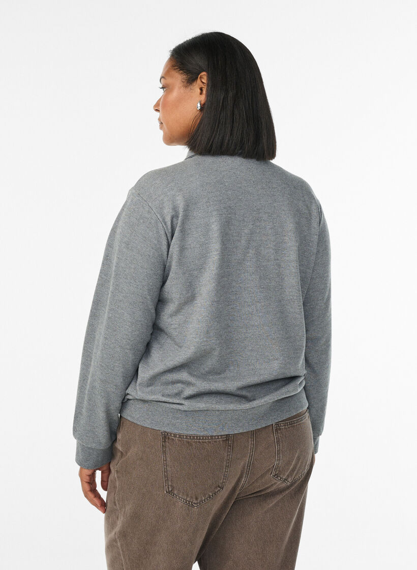 Polo met lange mouwen met decoratieve knopen, Medium Grey Melange, Model