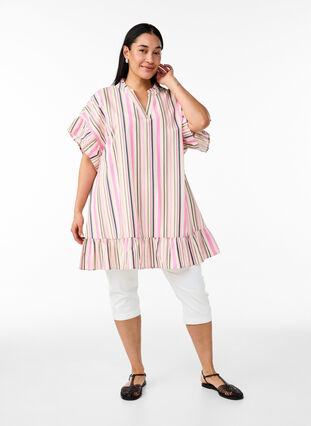 ZizziTunic met V-hals en ruchesdetails, Vanille, Model image number 1