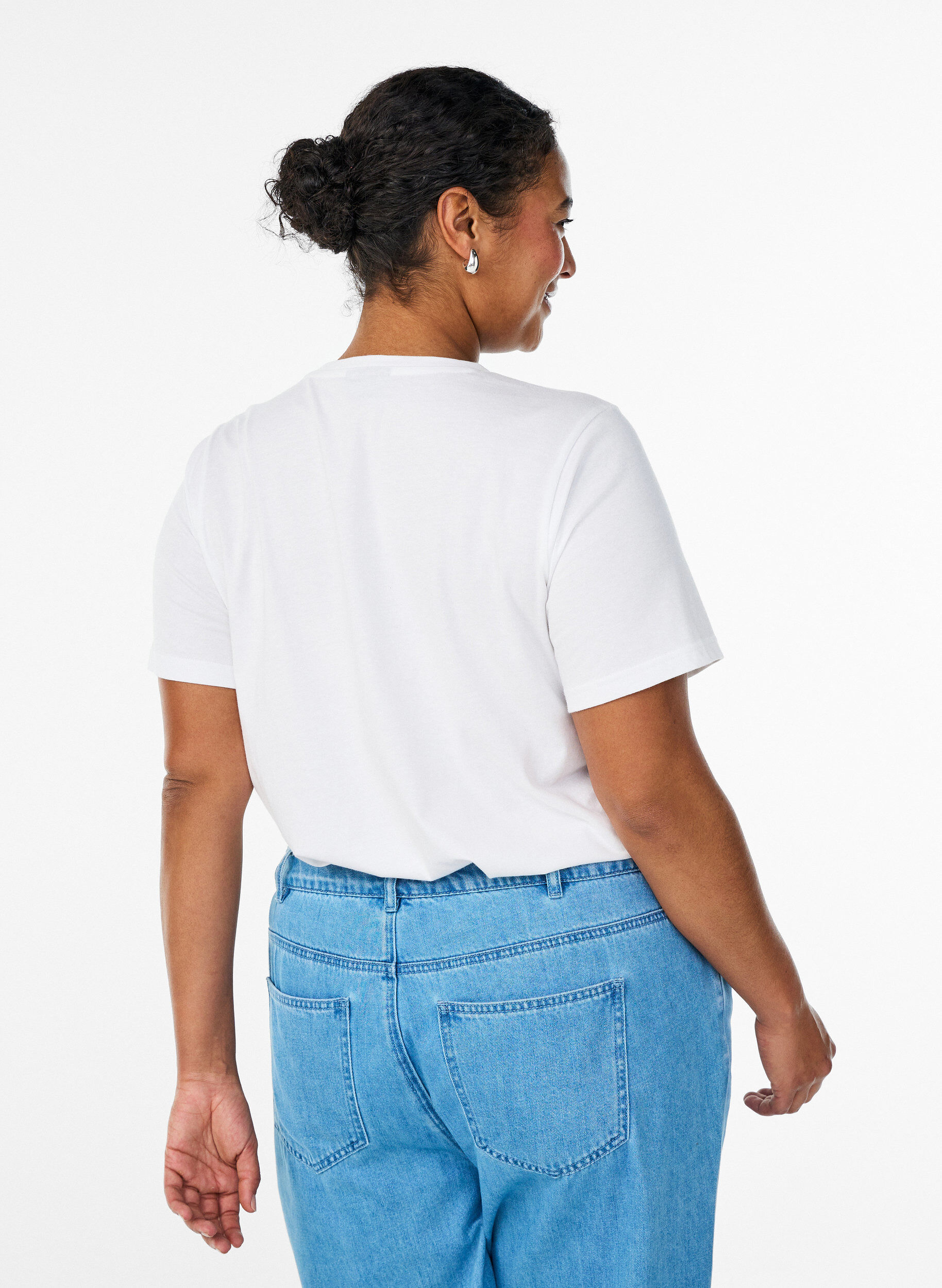 ZizziKatoenen T-shirt met geborduurde tekst, Wit, Model image number 2