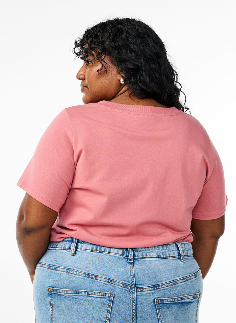 Basis T-shirt van katoen met een V-hals, Rood, Model image number 2