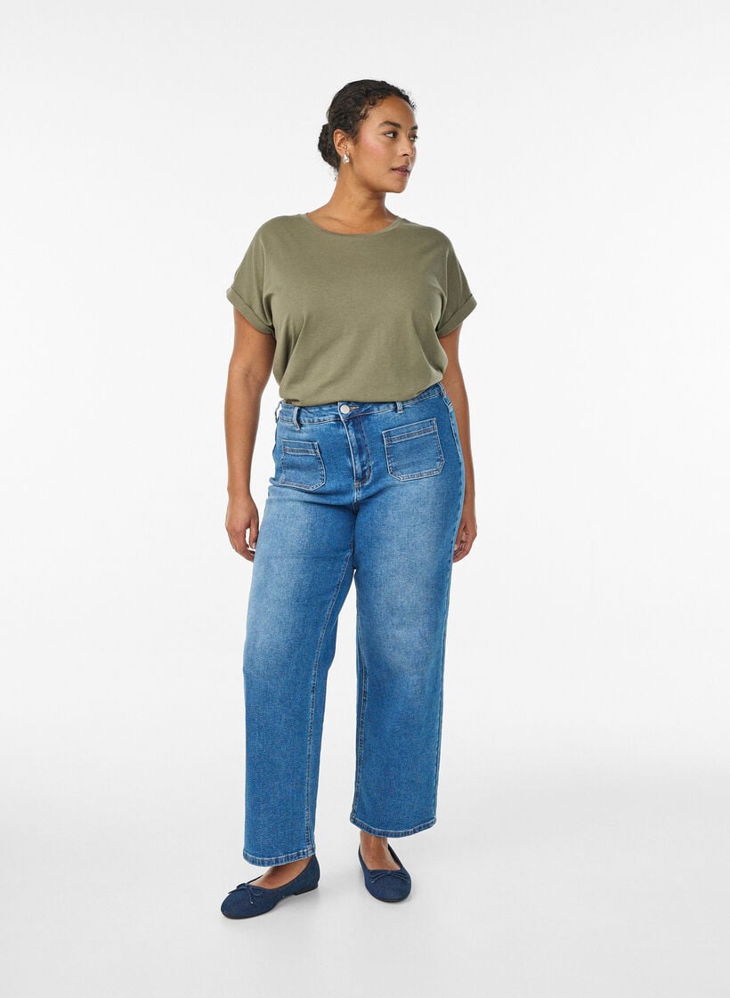 T-shirt met korte mouwen van katoenmix, Groen, Model image number 1