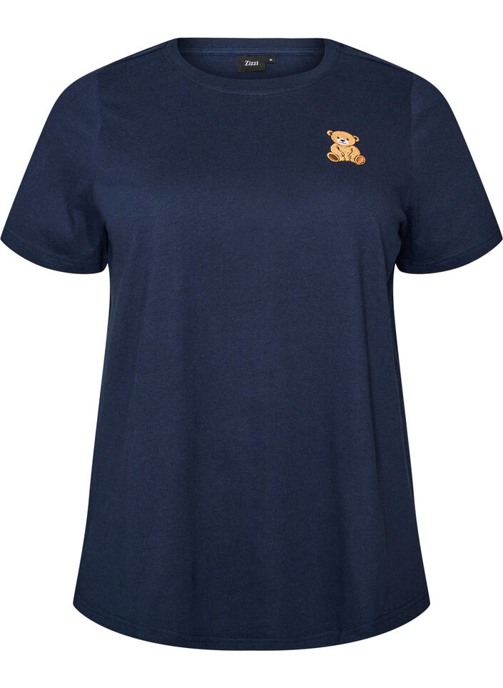 T-shirt van biologisch katoen met teddybeermotief, Blauw, Packshot image number 0