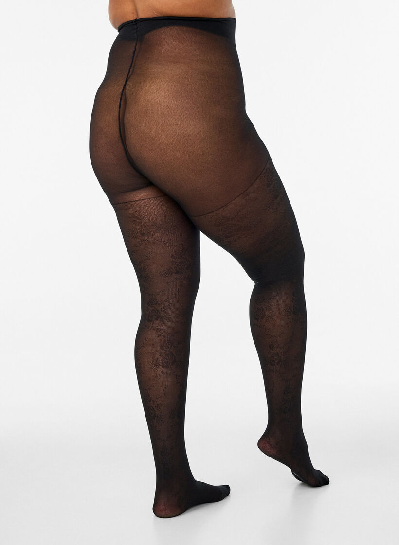 Panties met bloemenpatroon 30 denier, Zwart, Model image number 2
