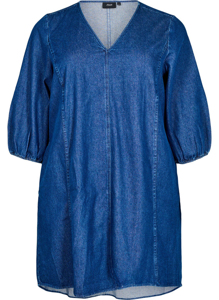 Korte denimjurk met 3/4 mouwen, Blue Denim, Packshot