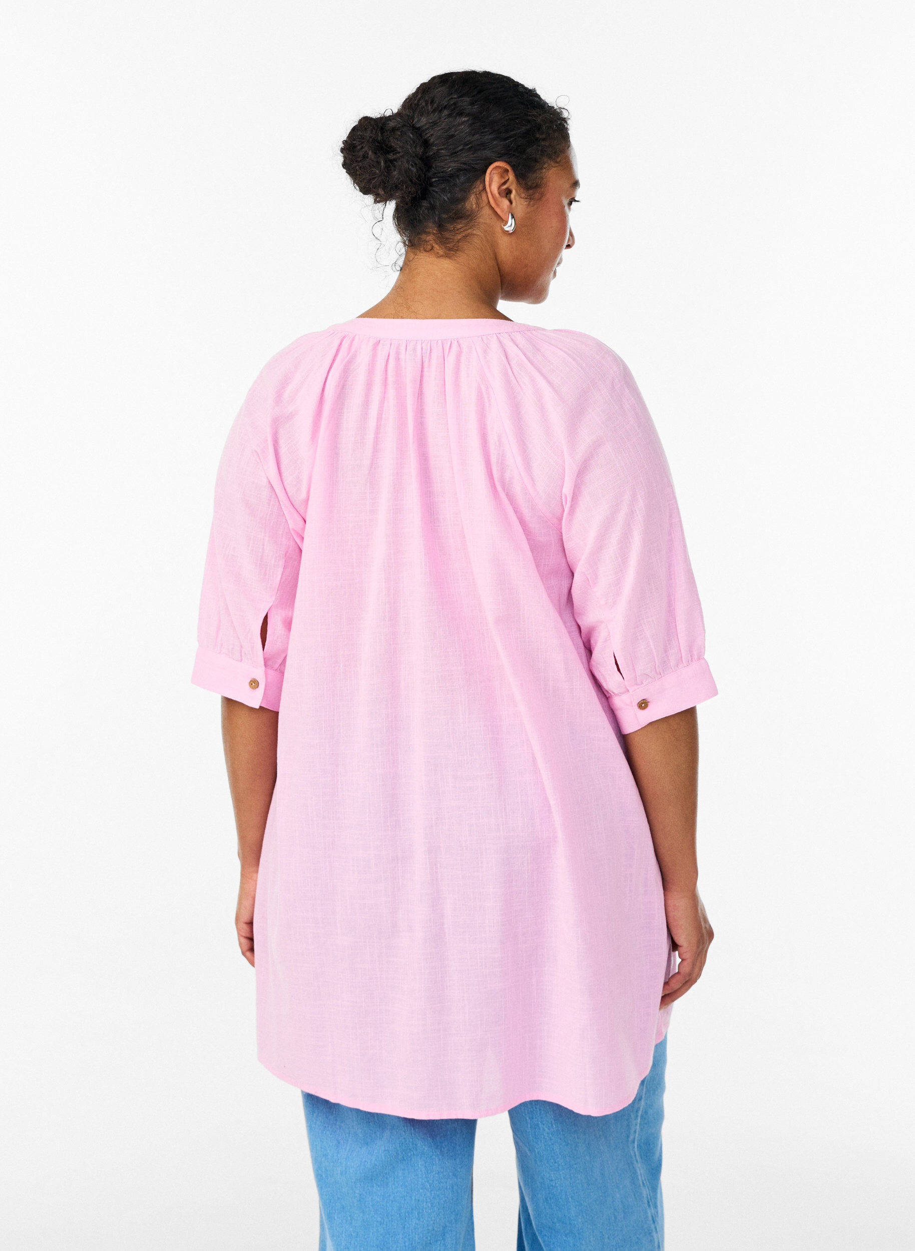 ZizziKatoenen tuniek met V-hals, Roze, Model image number 2