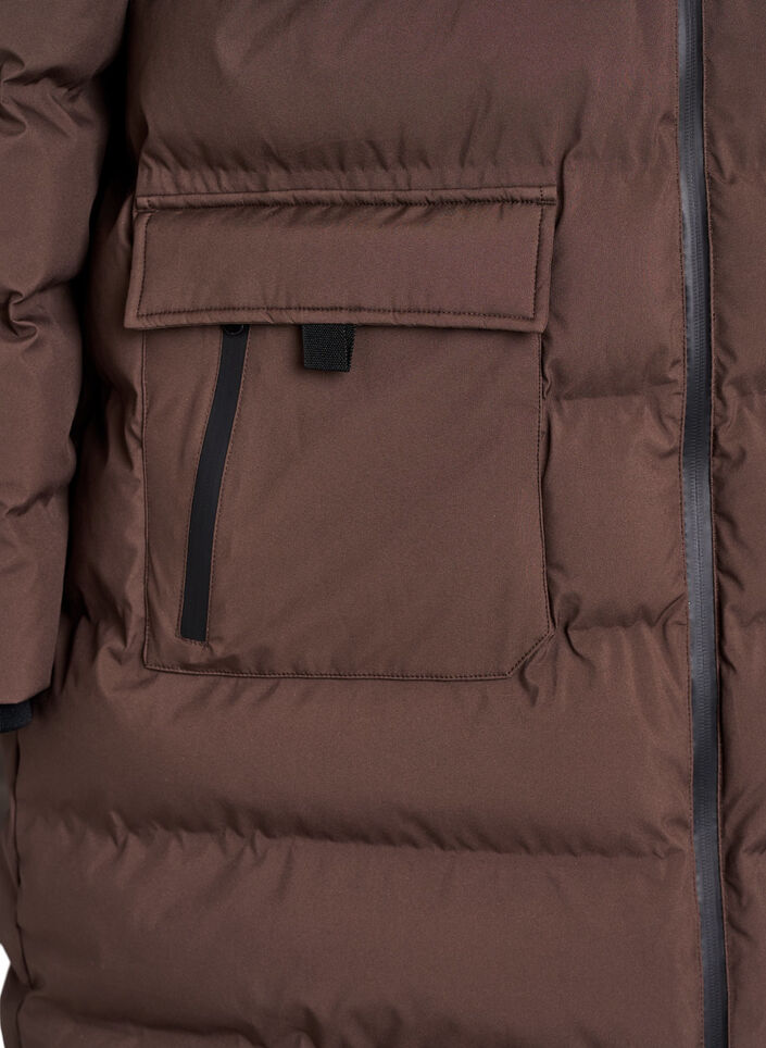 Pufferjas met capuchon en zakken, Bruin, Packshot image number 3