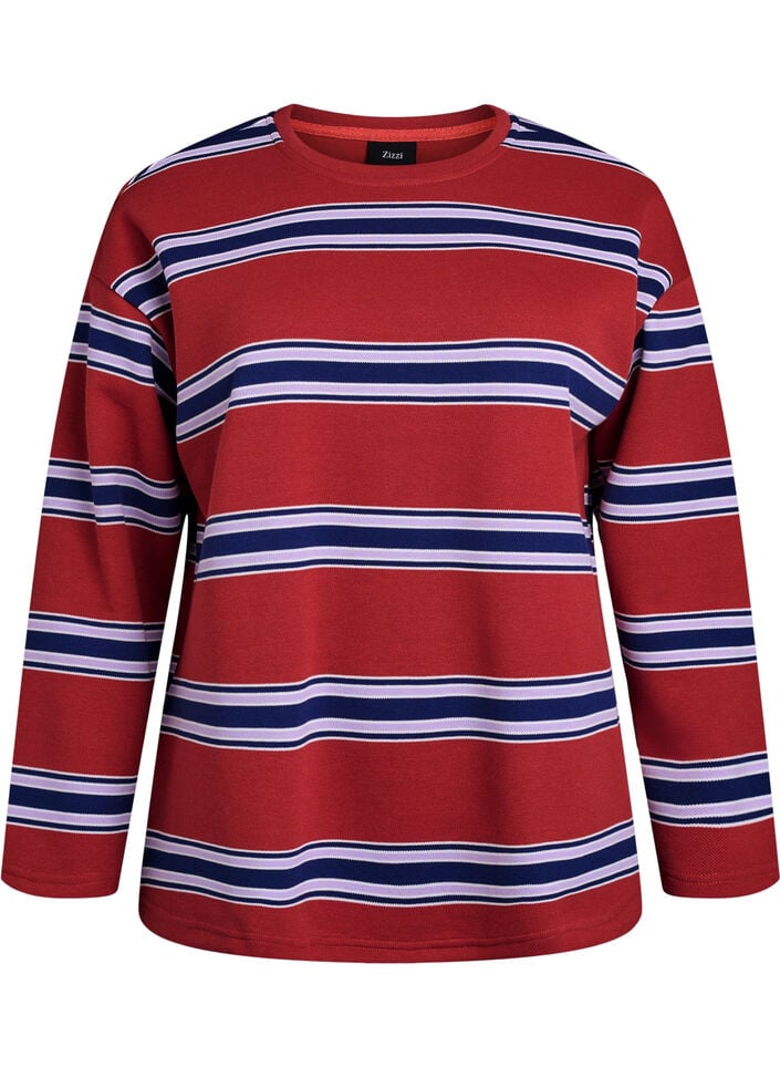 Jersey blouse met brede strepen, Rood, Packshot