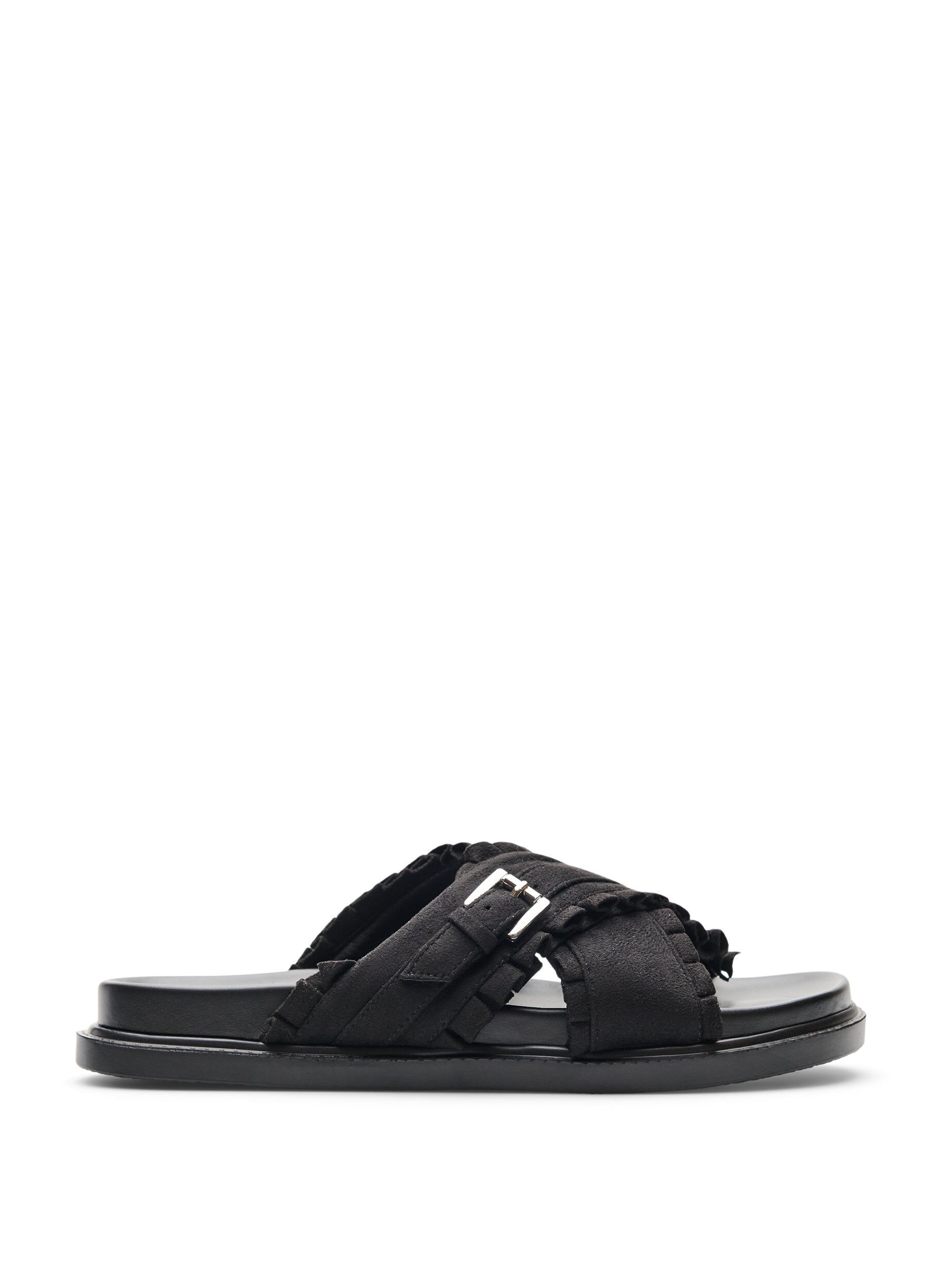 Extra Wide Fit - Sandalen met gekruiste bandjes en rucheranden