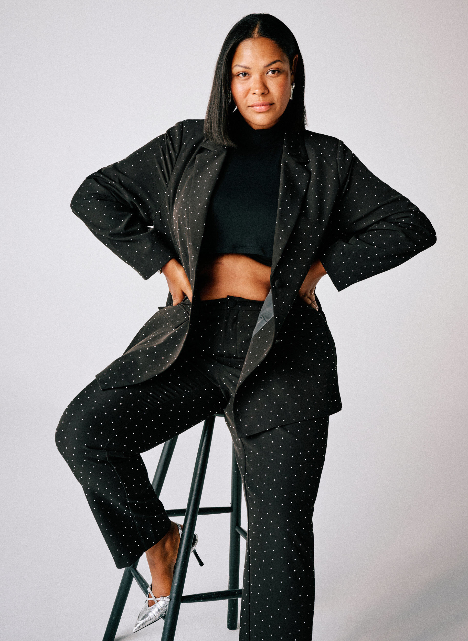 ZizziBroek met rhinestones en een hoge taille, Zwart, Image image number 0