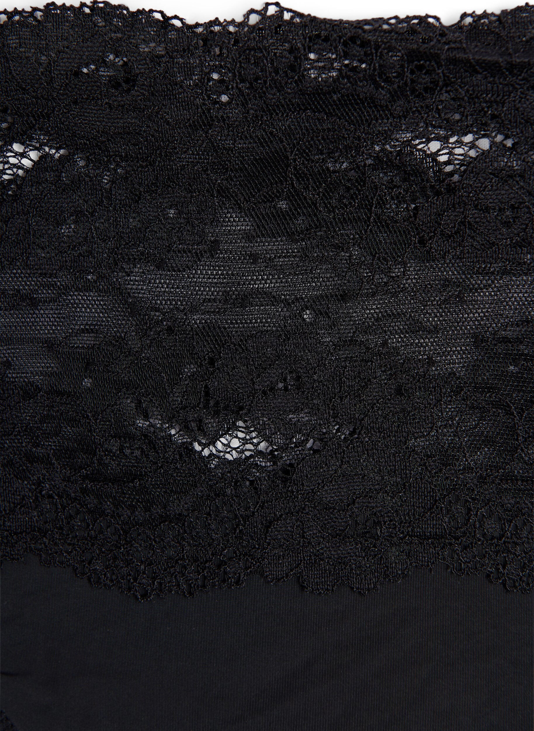 Zizzi2-pack string met brede kanten rand, Zwart, Packshot image number 2