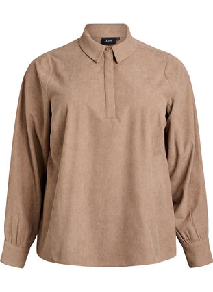 ZizziOverhemdblouse met lange mouwen in corduroy, Caribou, Packshot image number 0