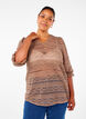 Blouse met gatenpatroon en 3/4 mouwen, Bruin, Model image number 0