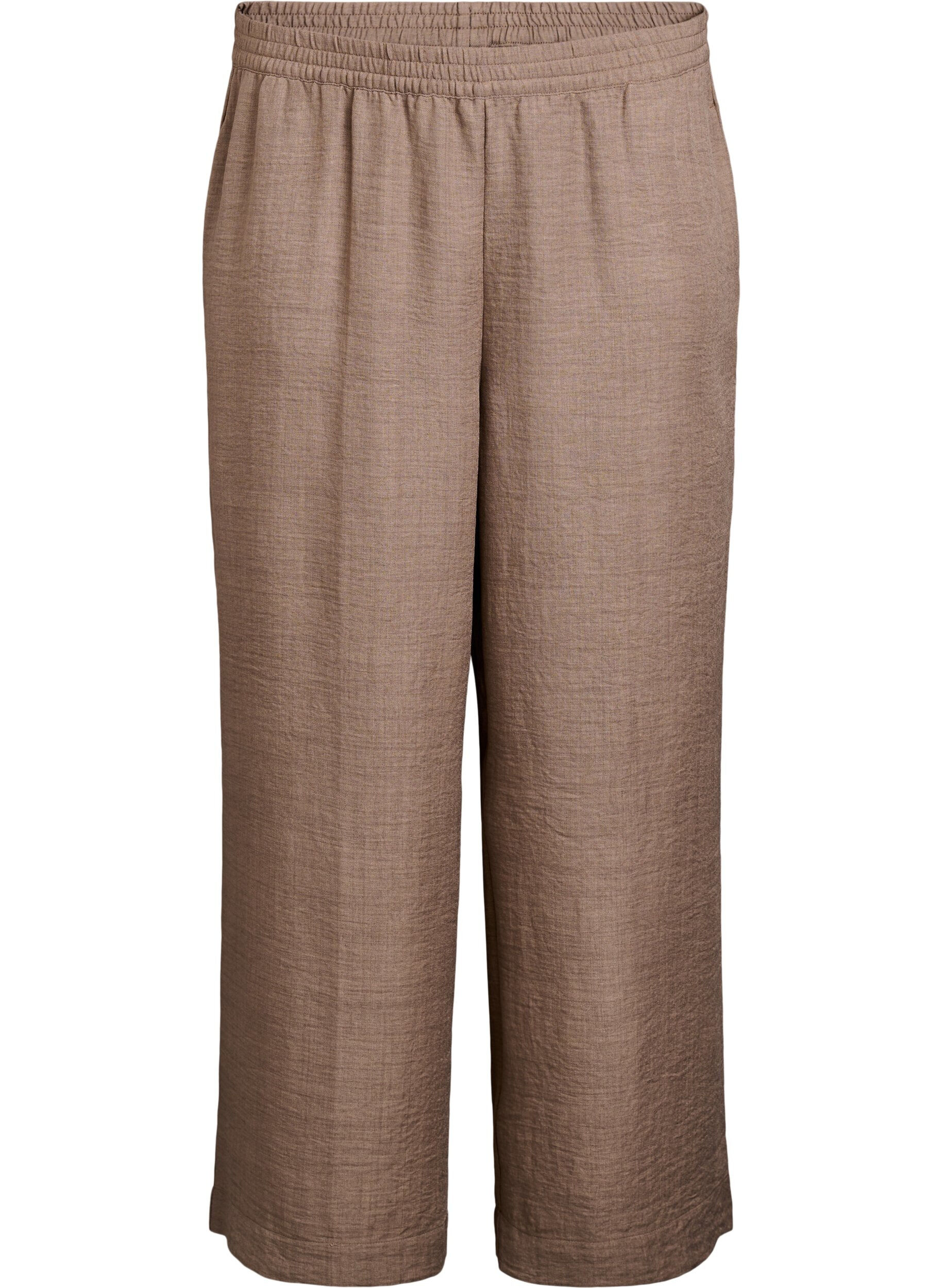 ZizziLosse broek met elastische tailleband en zakken, Bruin, Packshot image number 0