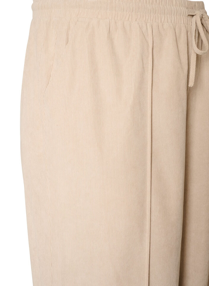 Corduroy broek met wijde pijpen en een hoge taille, Beige, Packshot image number 2