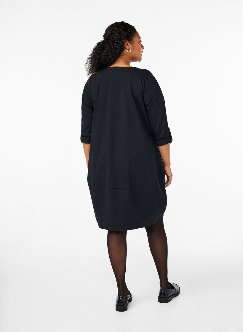 Katoenen jurk met ballon pasvorm, Zwart, Model image number 2
