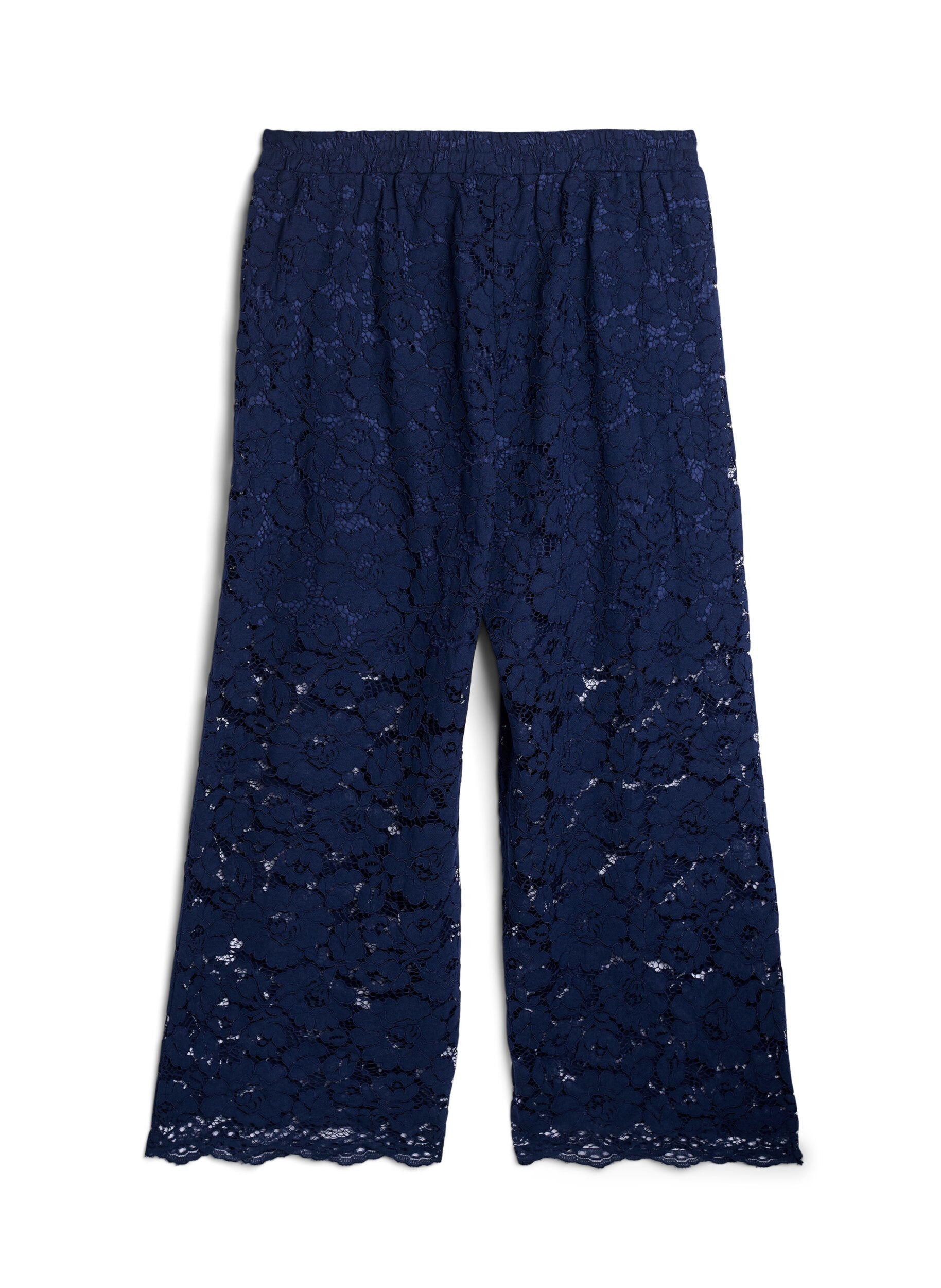ZizziKanten broek met hoge taille en zakken, Blauw, Packshot image number 1