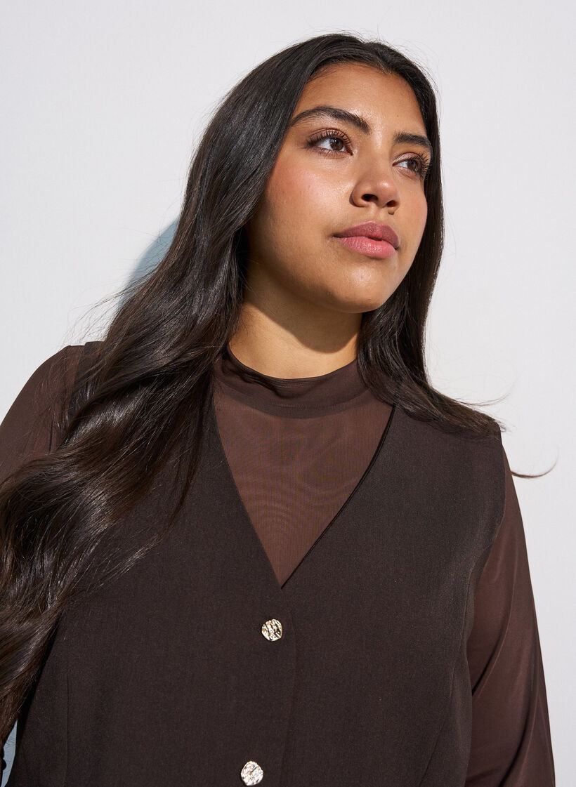 Getailleerde blouse van mesh met lange mouwen, Bruin, Model image number 3