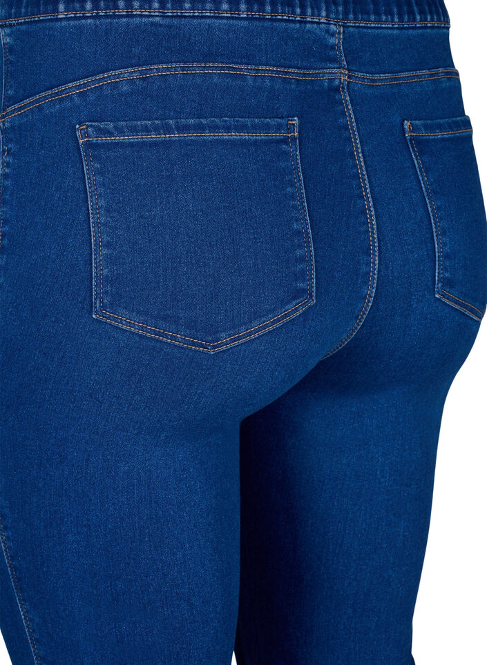 Denim capribroek met elastische tailleband, Dark Blue Denim, Packshot