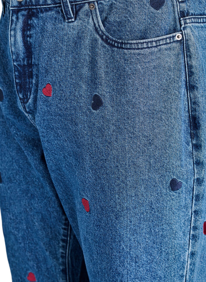 High waist Gemma jeans met geborduurde details, DB Hearts, Packshot