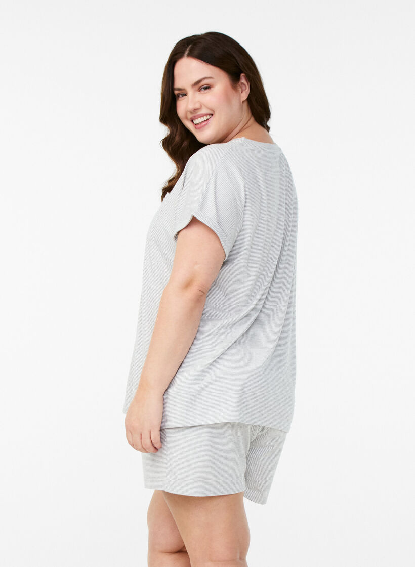 Gestreepte pyjamashorts met hoge taille, LGM Stripe, Model image number 1