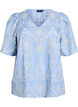 Blouse met broderie anglaise en korte pofmouwen, Blauw, Packshot image number 0