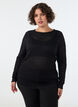 Blouse met ajourpatroon en lange mouwen, Zwart, Model image number 0