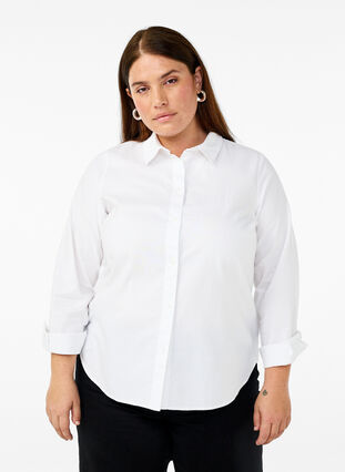 ZizziKatoenen overhemd met lange mouwen, Bright White, Model image number 0