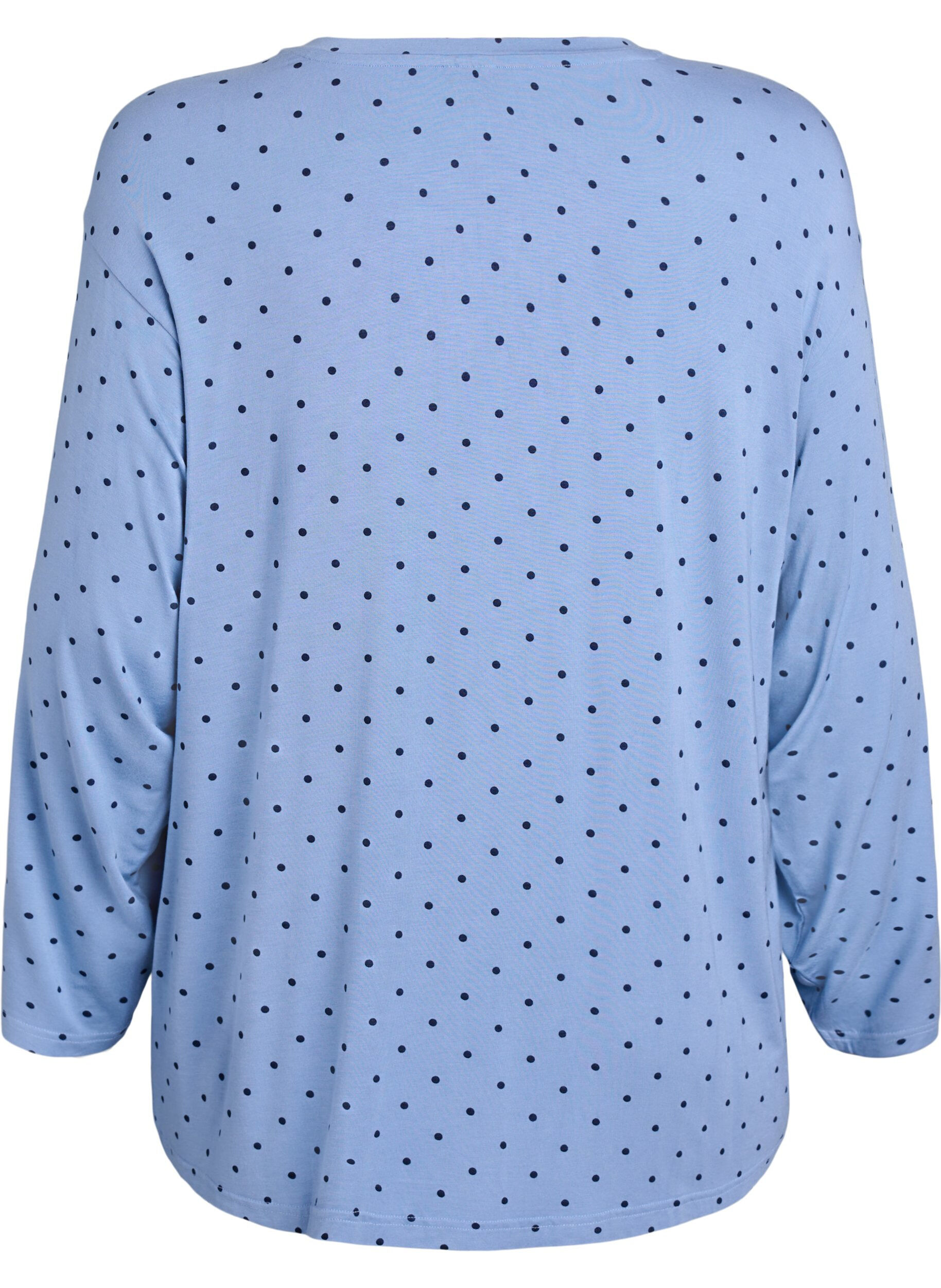 ZizziNachtblouse in modal met lange mouwen, Blauw, Packshot image number 1