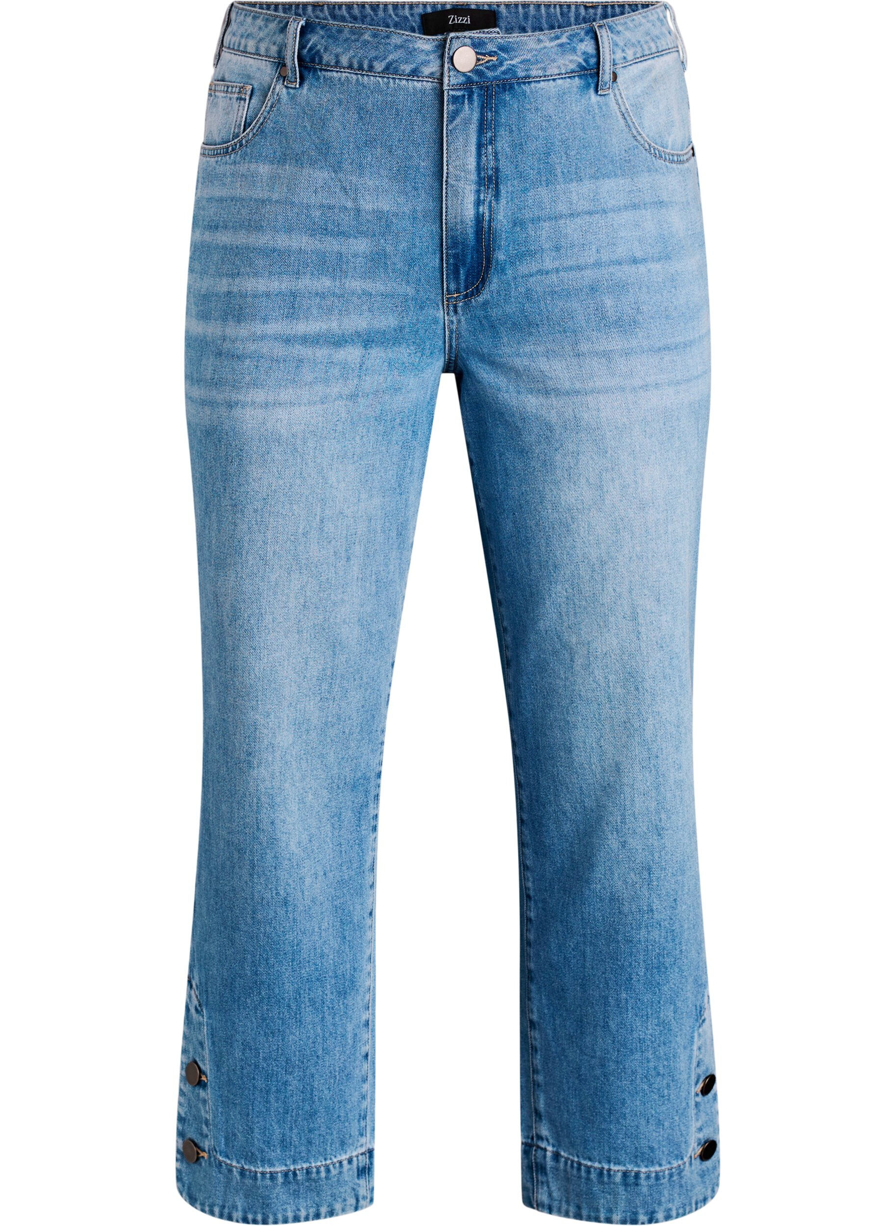 Gecropte Kiana jeans met straight-fit en knoopdetails