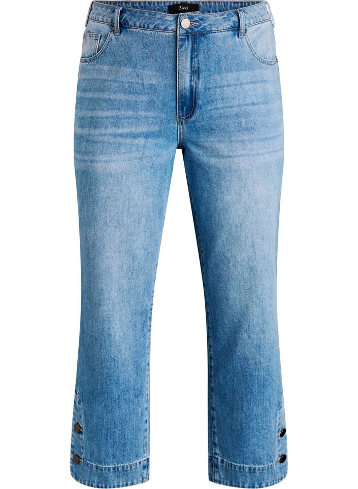 Gecropte Kiana jeans met straight-fit en knoopdetails, Blauw, Packshot image number 0