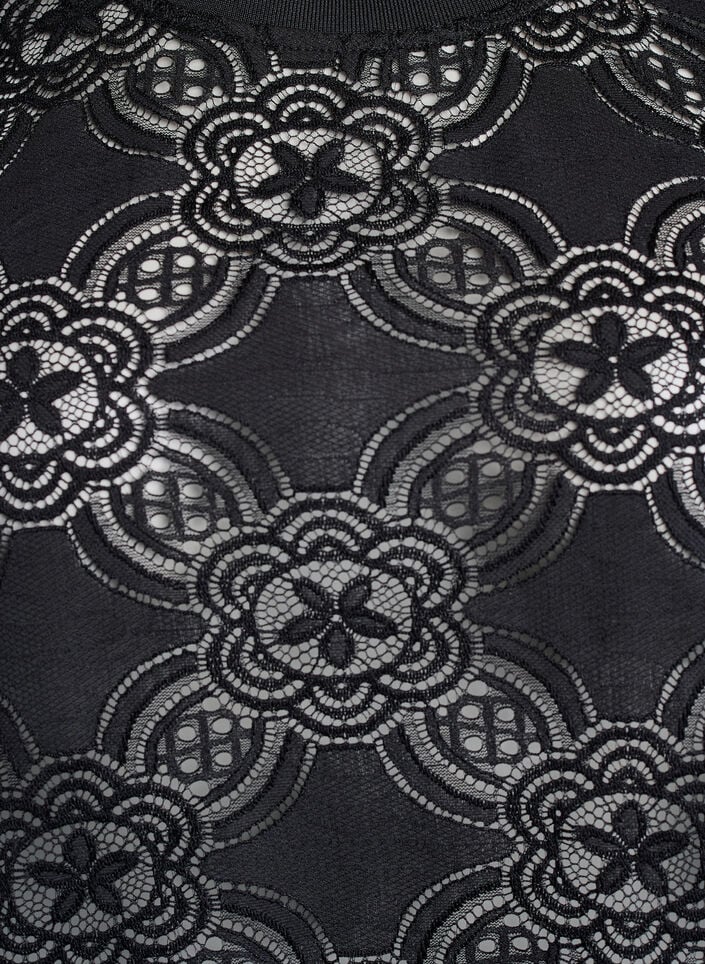 Kanten blouse met een grafisch patroon en mouwen van 1/2 lengte, Zwart, Packshot image number 2