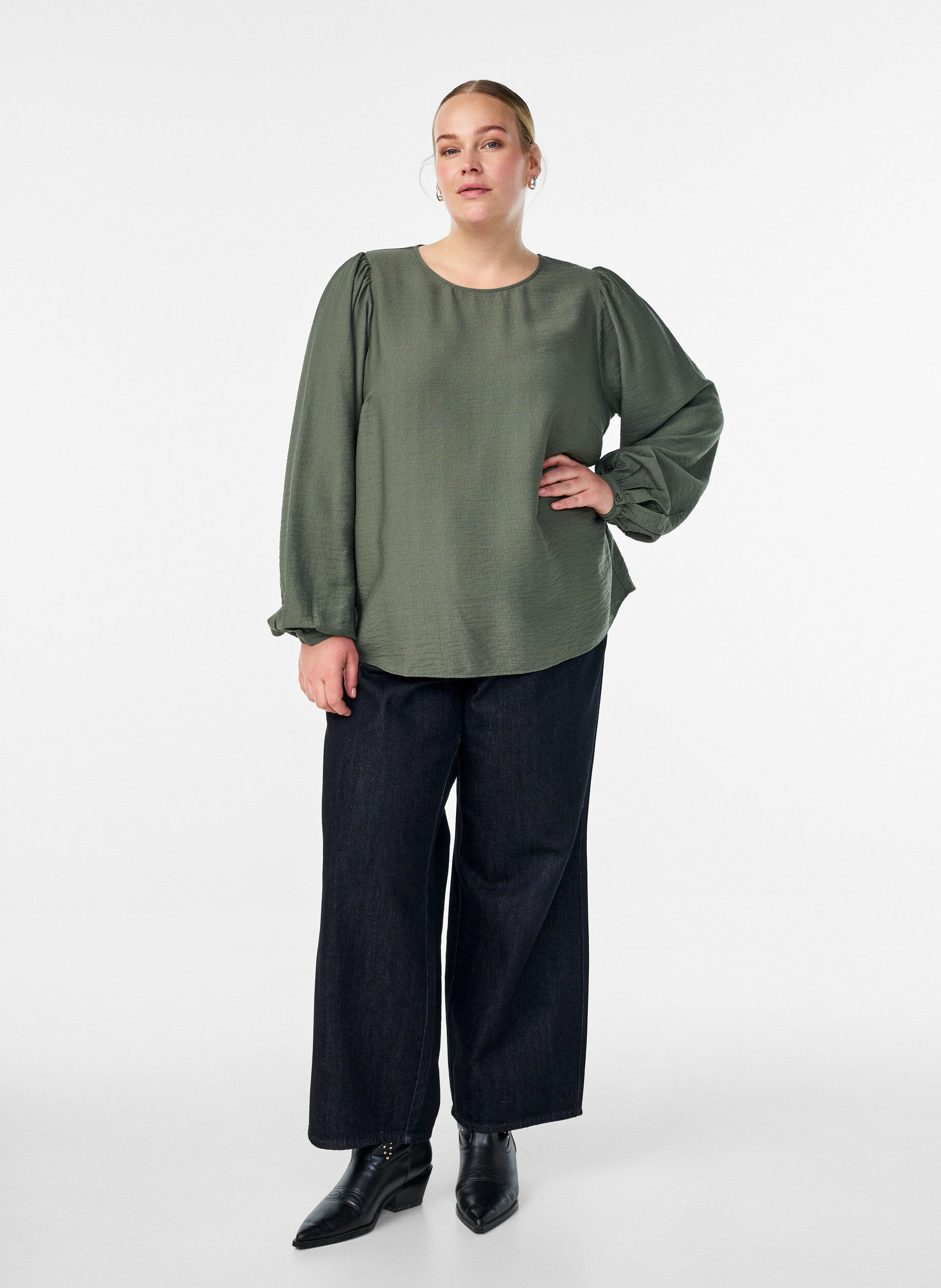 ZizziViscose blouse met lange mouwen, Groen, Model image number 1