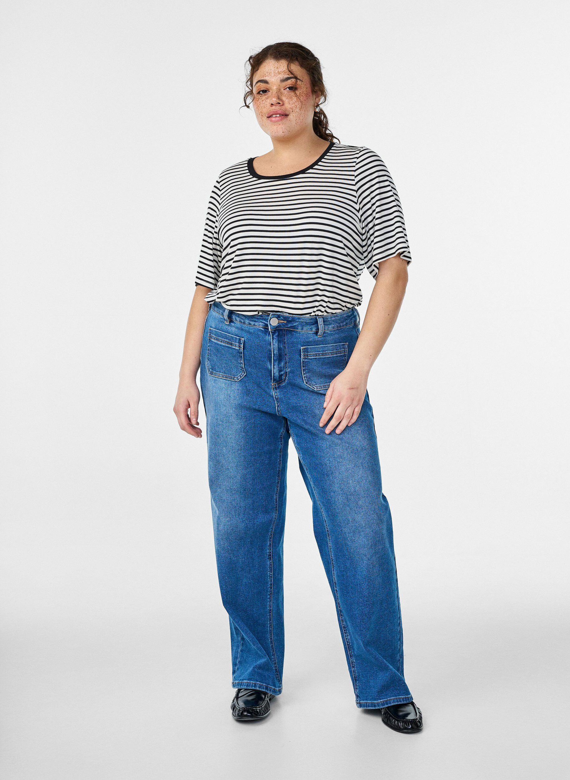 ZizziT-shirt met TENCEL&trade; Lyocell en strepen, Wit, Model image number 1