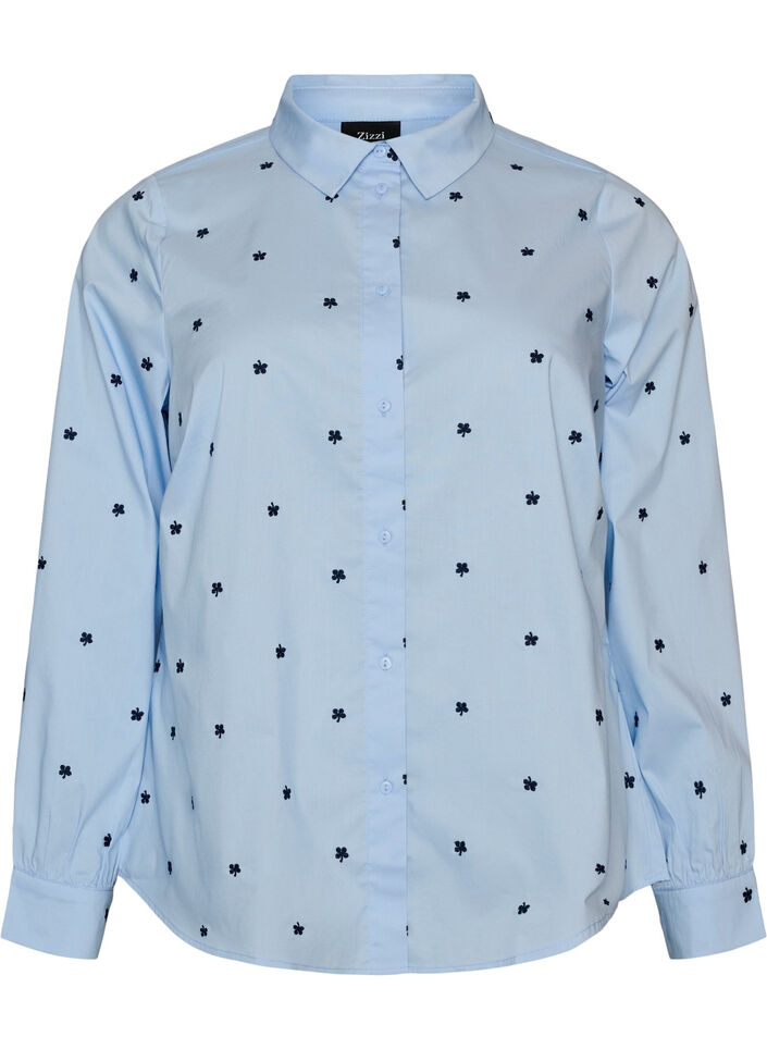 Shirt met geborduurde bloemen, Blauw, Packshot image number 0