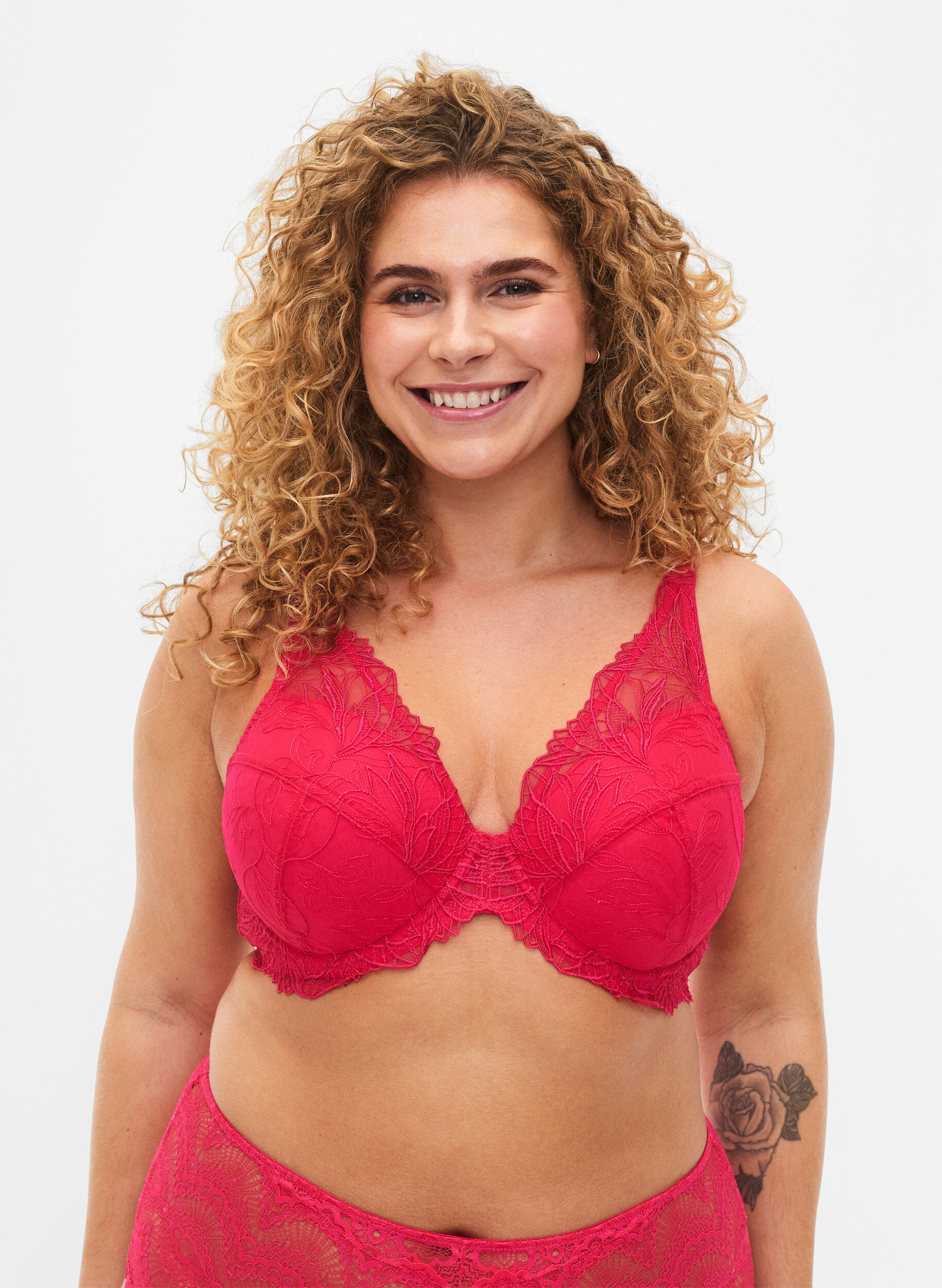 Gevoerde kanten beha met beugel, Roze, Model