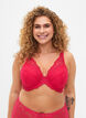Gevoerde kanten beha met beugel, Roze, Model image number 0