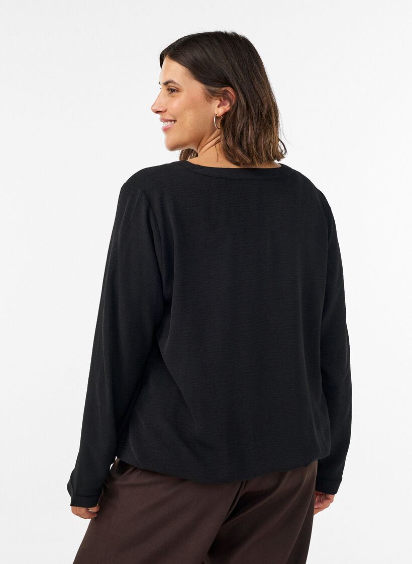 Blouse met ballonsilhouet en V-hals, Zwart, Model image number 2
