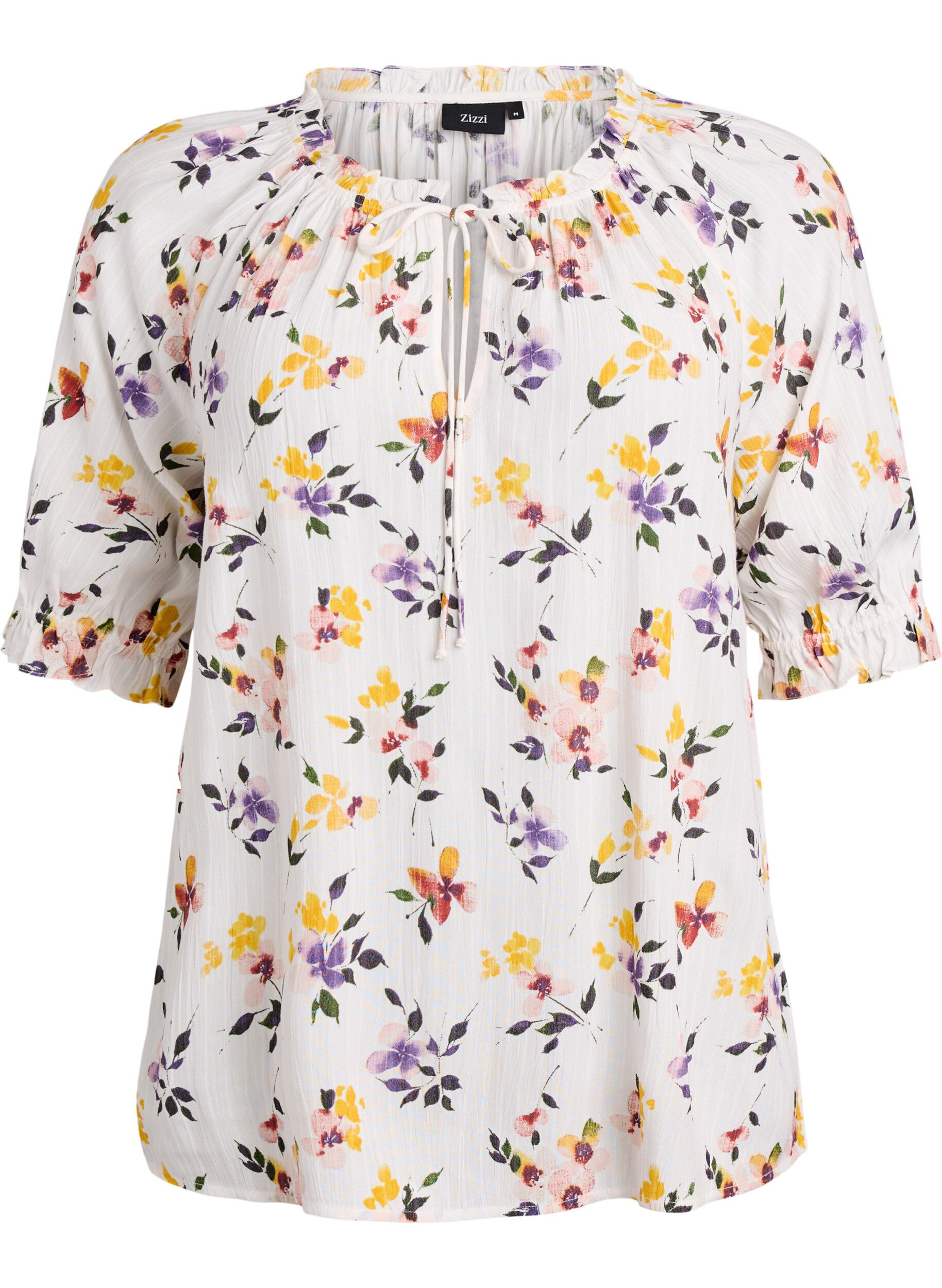 Blouse en viscose &agrave; fleurs avec manches mi-longues