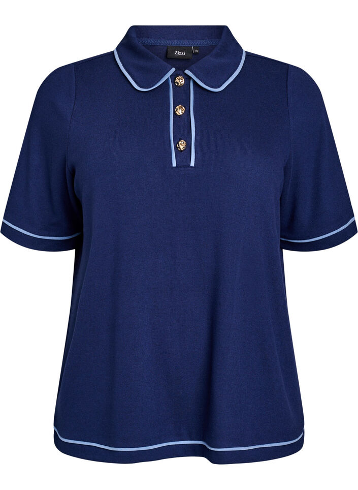 Jersey polo shirt met contrasterende accenten, Blauw, Packshot image number 0