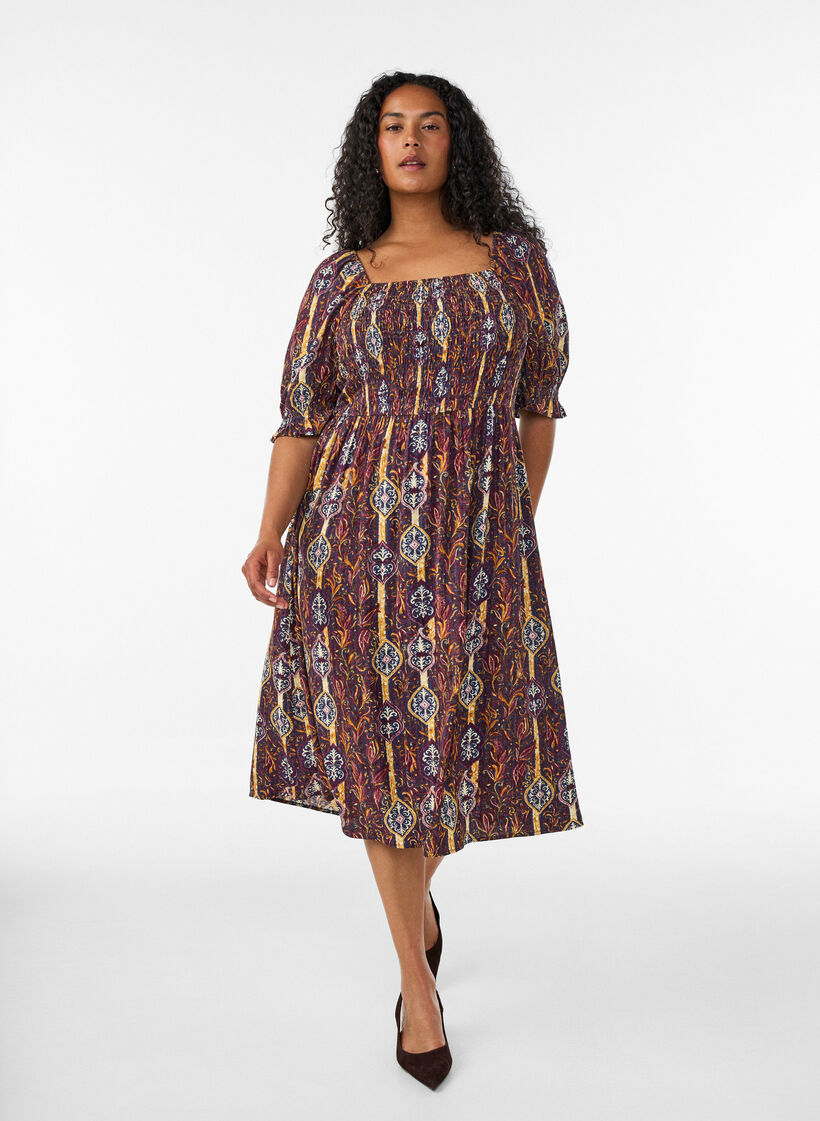 Zomerjurk in viscose met paisley print, Paars, Model image number 0