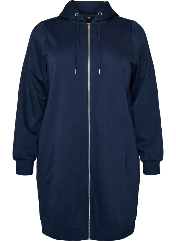 Lange hoodie met ritssluiting en zakken, Blauw, Packshot image number 0