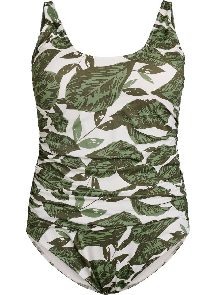 Badpak met palmbomenprint en geplooide details, Green Leaf AOP, Packshot