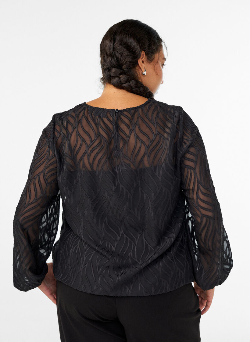 Chiffon blouse met een textuurpatroon, Zwart, Model image number 2