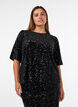 Paillettenblouse met mouwen tot de elleboog, Zwart, Model image number 0