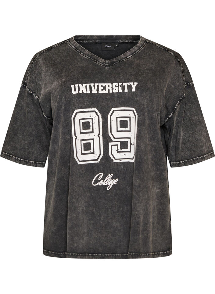 Oversized T-shirt in biologisch katoen met een collegeprint, Zwart, Packshot image number 0