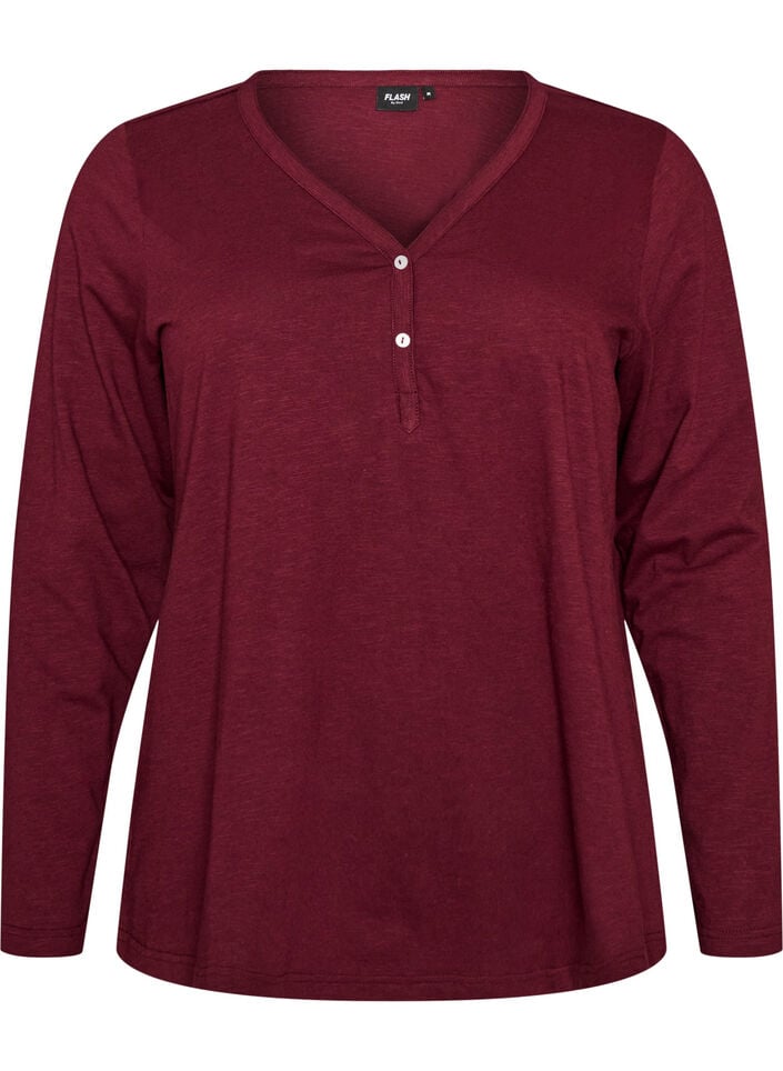 T-shirt met lange mouwen, V-hals en knopen, Rood, Packshot image number 0