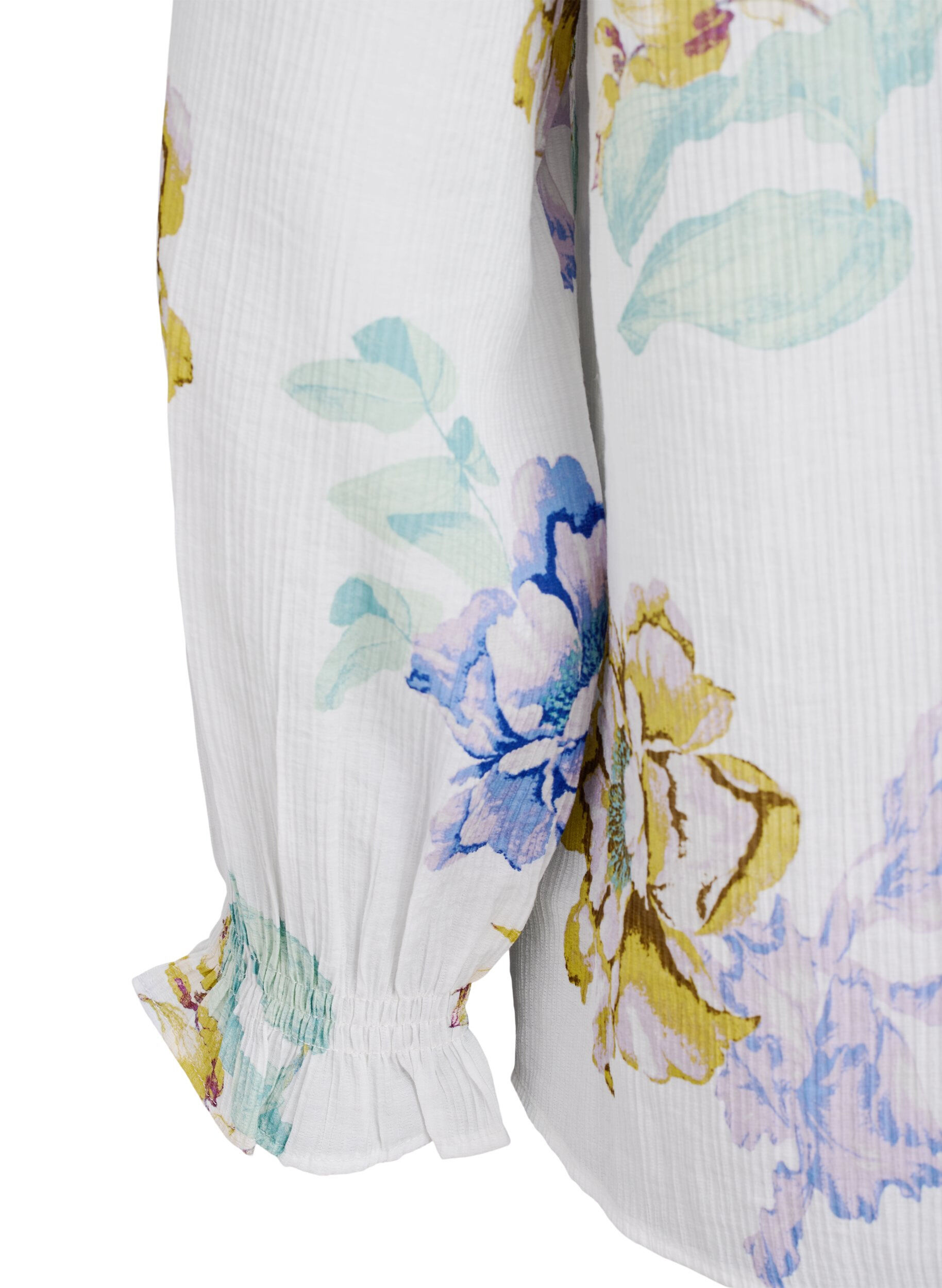 ZizziPliss&eacute; blouse met lange mouwen en bloemenprint, Wit, Packshot image number 3